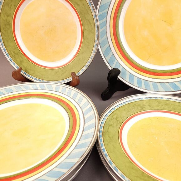 Enamelware Dinner Plate set of 8 Striped Southwest Formation Tuscan Summer - Picture 1 of 15